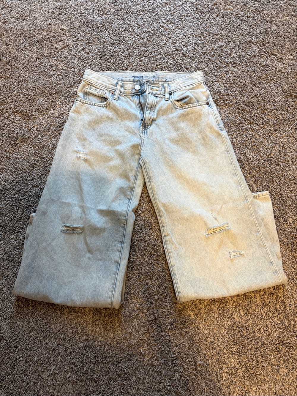 Old Navy Light Blue Distressed Girls Super Baggy Wide Leg Jeans size 12